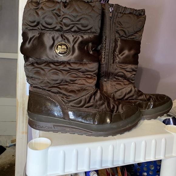 Coach satin brown Drexel winter boots - Picture 1 of 6